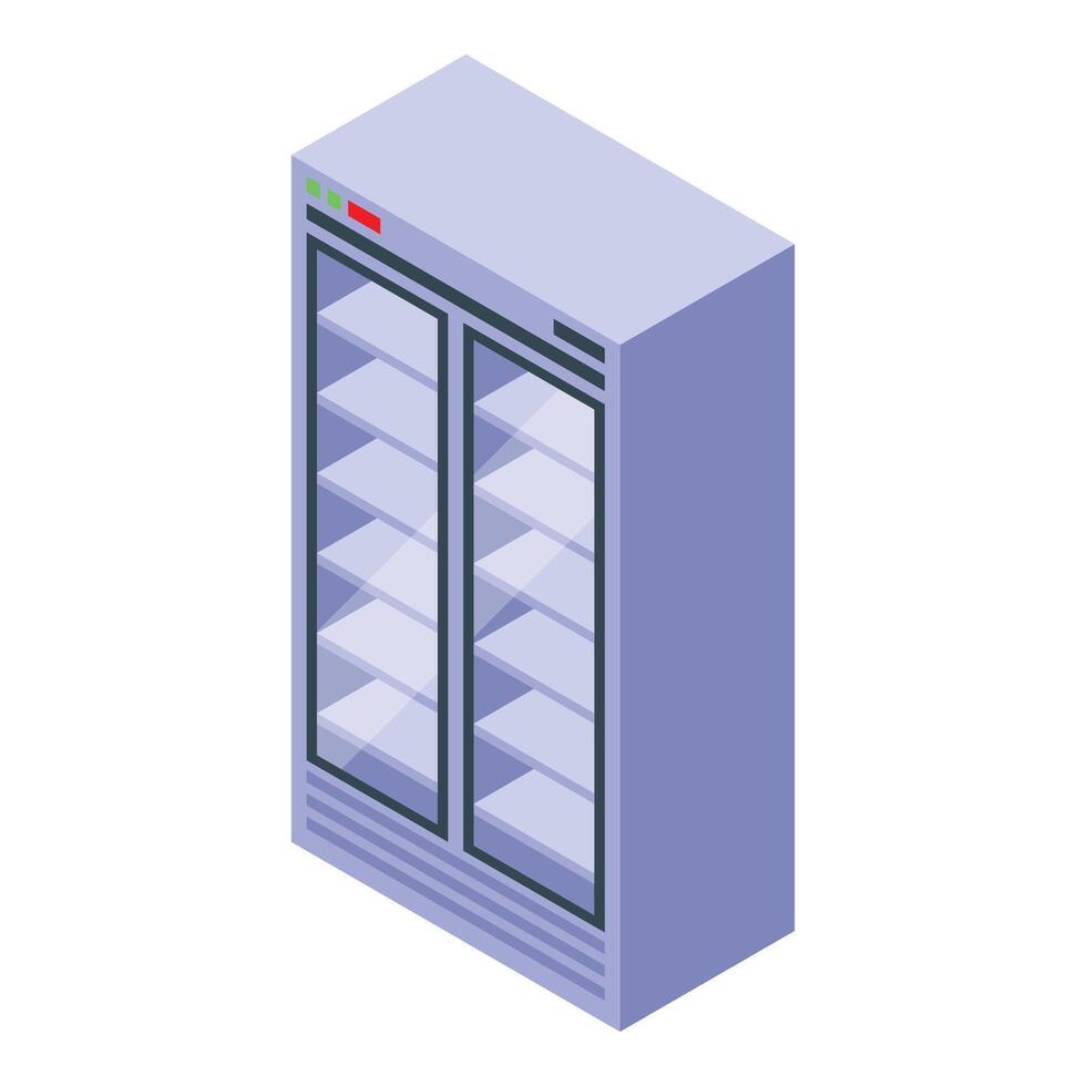 Commercial refrigerator displaying empty shelves in isometric view vector