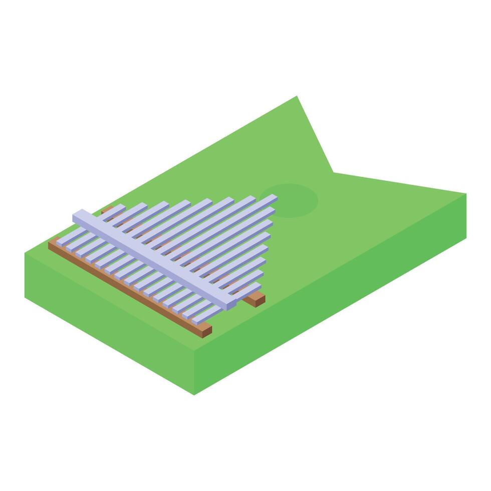 Kalimba musical instrument resting on green surface in isometric view vector