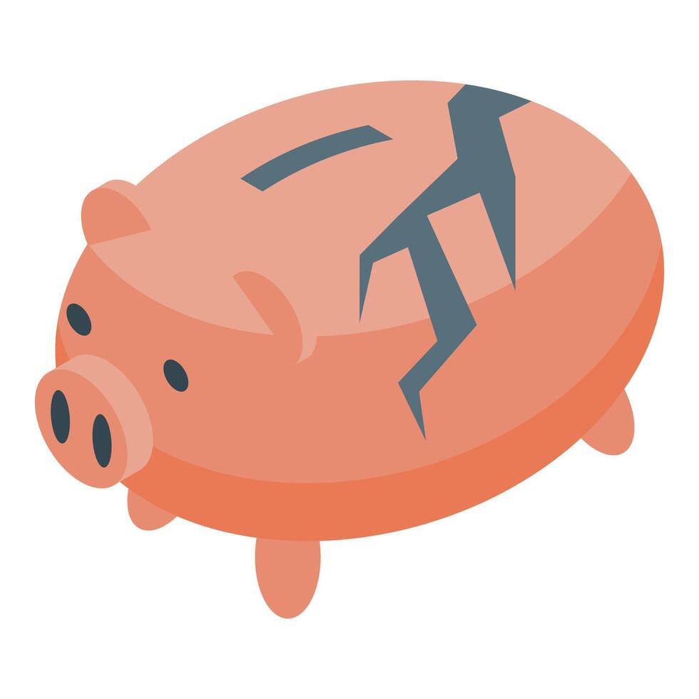 Broken piggy bank representing financial crisis and bankruptcy vector