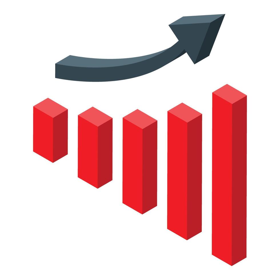 Growing bar graph showing increasing statistics with upward arrow vector
