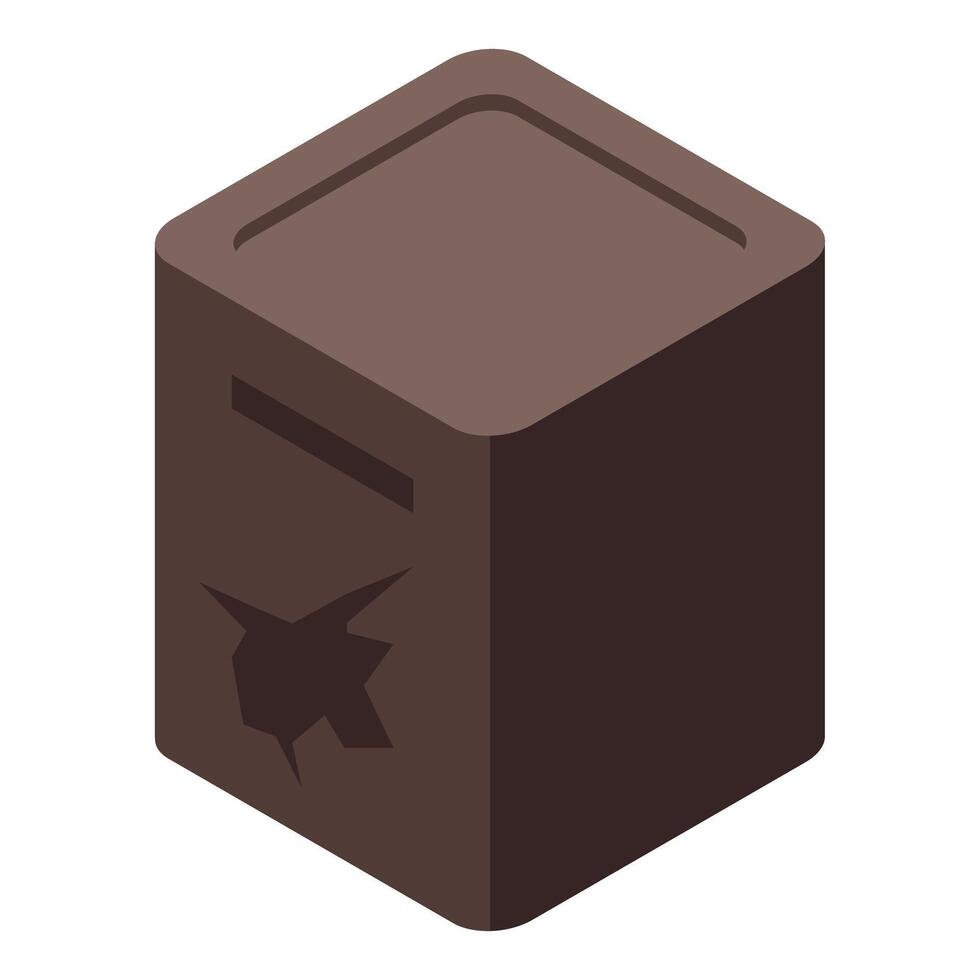 Brown military box with fragile symbol isometric view vector