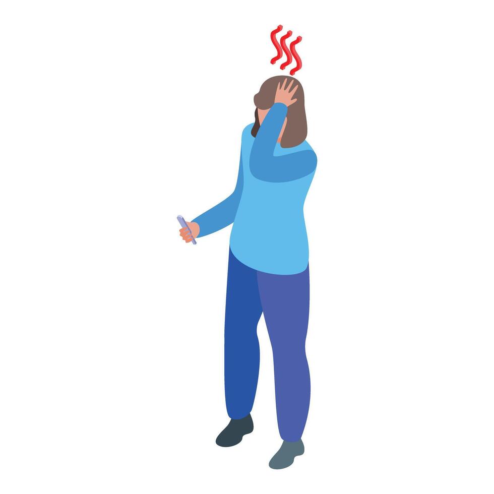 Stressed woman holding pregnancy test experiencing shock and worry vector