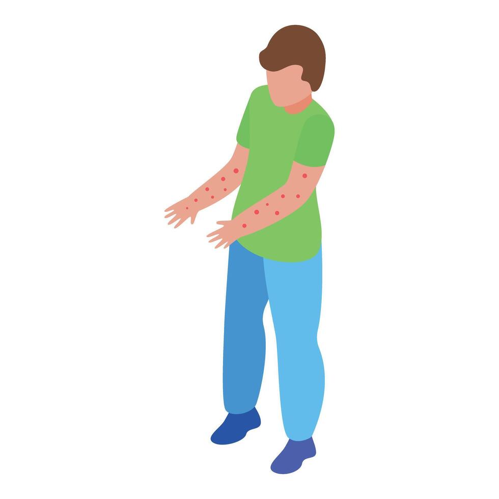 Young boy showing measles rash on arms, isometric view vector