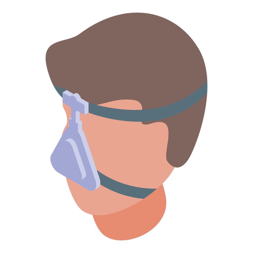 Patient wearing nasal cannula breathing oxygen isometric icon vector