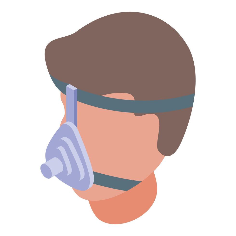Patient wearing oxygen mask during hospital treatment for respiratory illness vector
