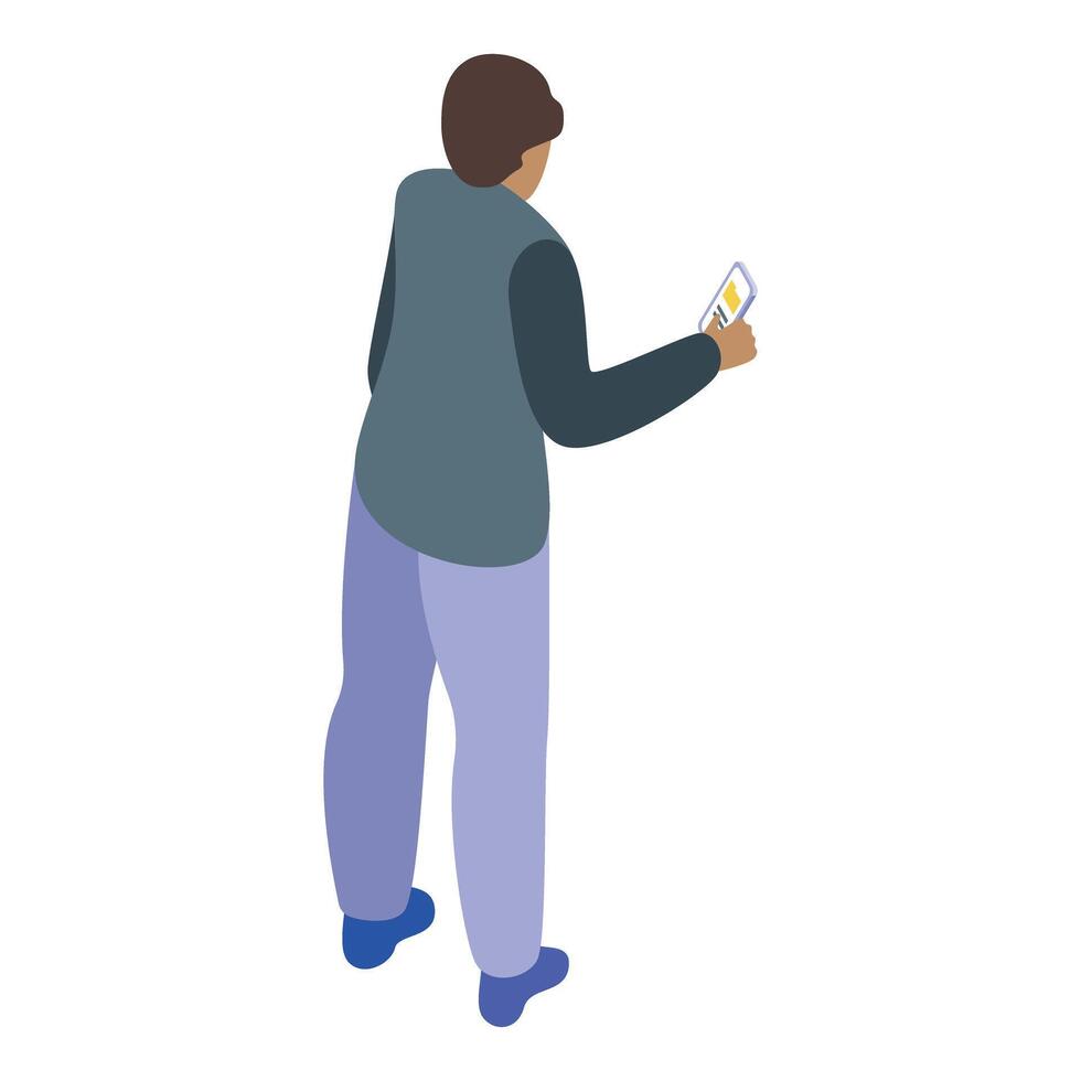 Office worker using smartphone, sending messages and browsing internet vector