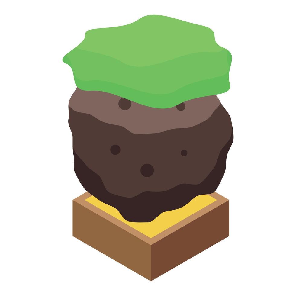 Floating island with grass block on sand and wooden platform, pixel art style vector