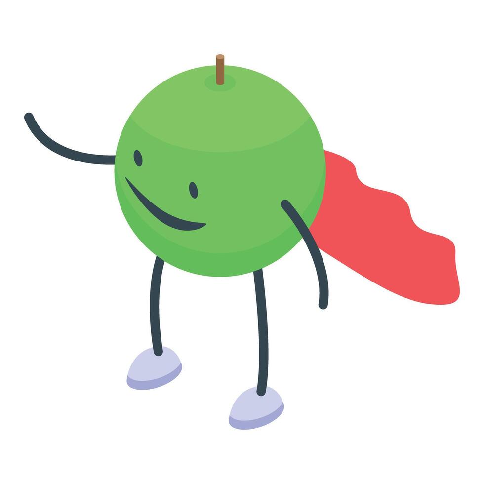 Smiling green apple superhero waving with red cape vector