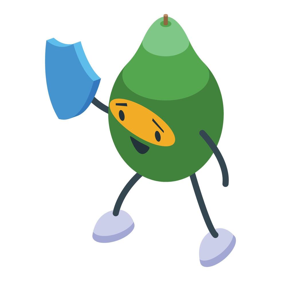 Happy avocado cartoon character holding shield protecting health benefits vector