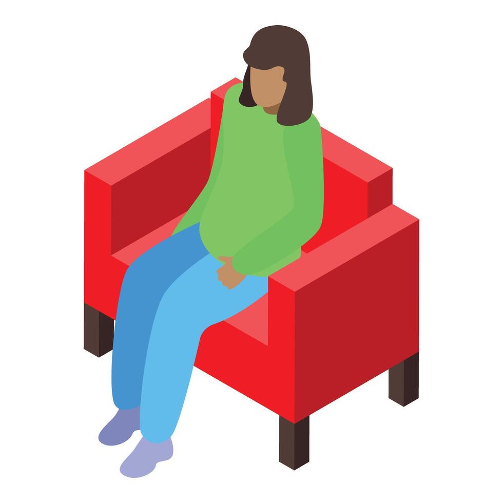 Pregnant woman sitting and relaxing on red sofa vector