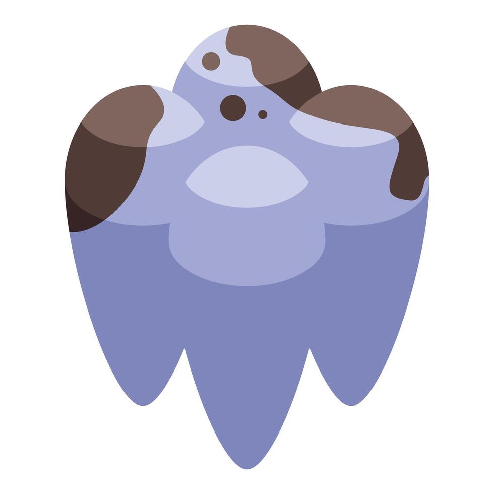 Caries destroying a molar tooth with brown spots, dental health issue vector