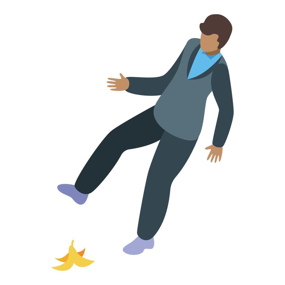 Businessman slipping on banana peel, unexpected hazard in office environment vector