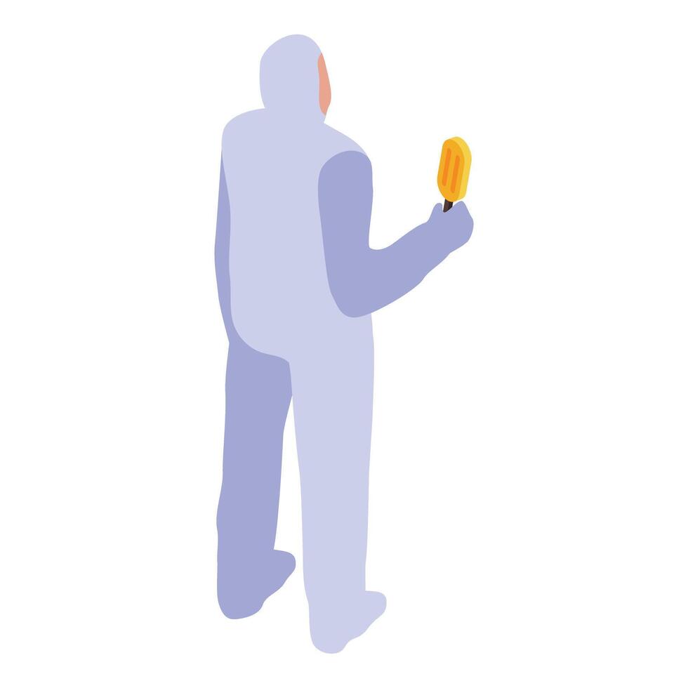 Scientist wearing protective suit holding popsicle isometric icon vector