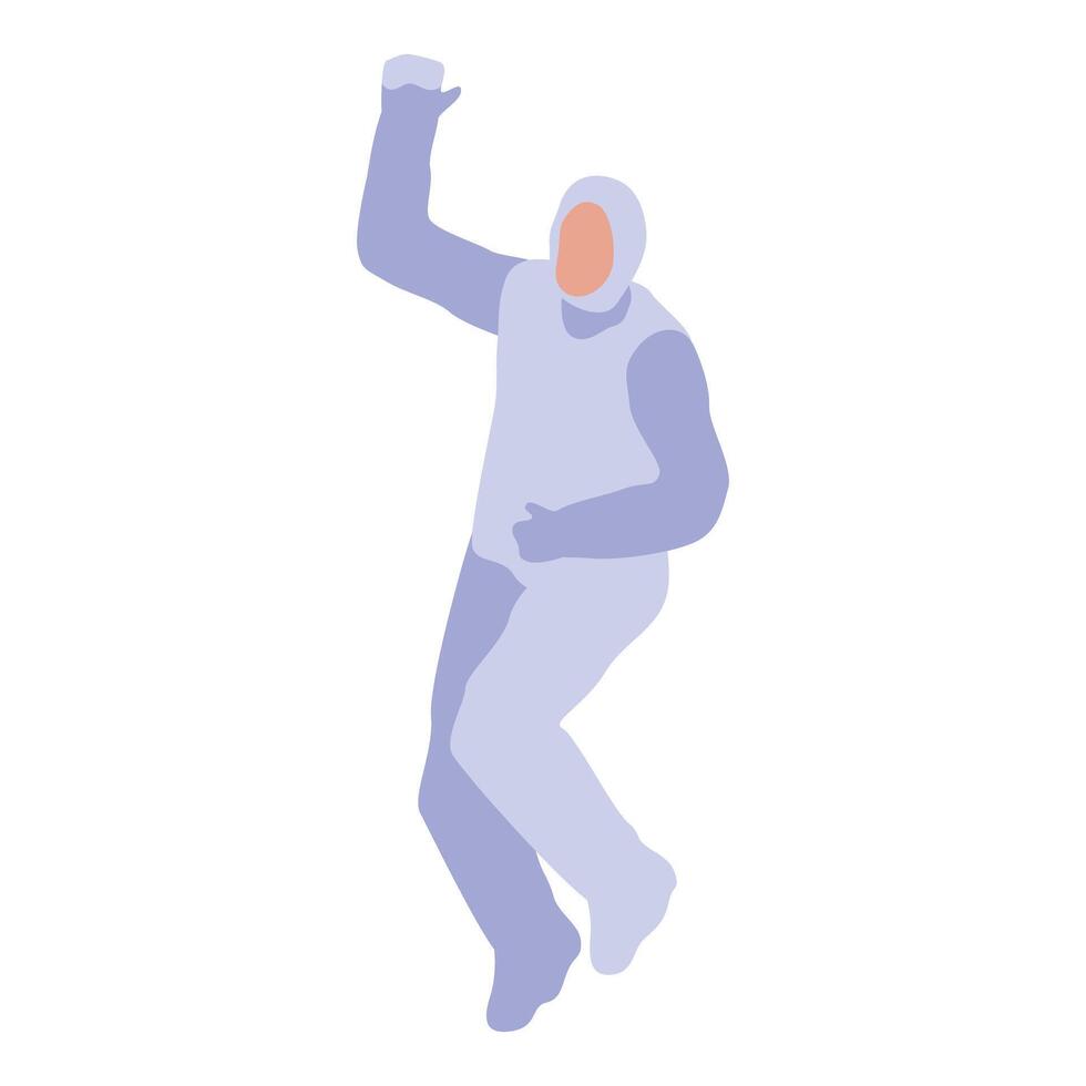 Cosmonaut floating in space wearing spacesuit and celebrating success vector