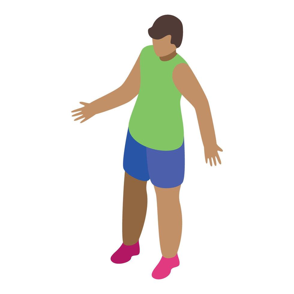 Young athlete wearing sleeveless shirt and shorts is warming up before exercising vector