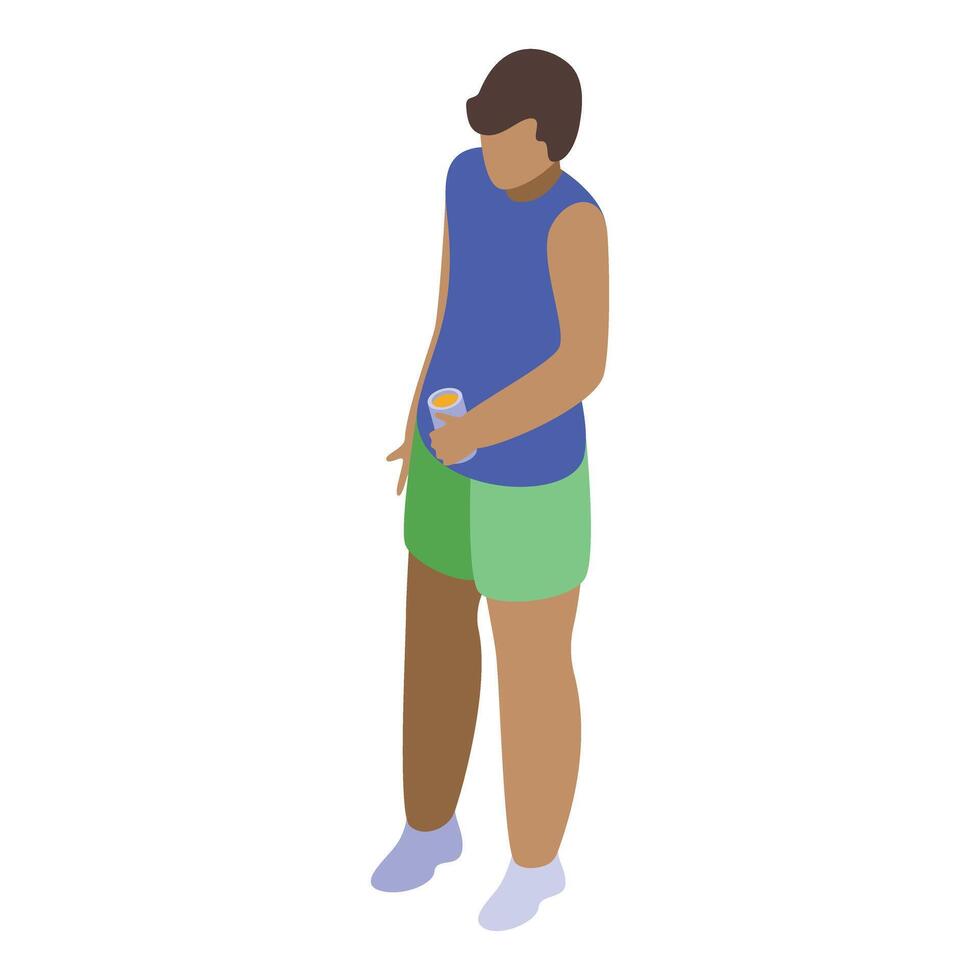 Young athlete holding energy drink after training session isometric icon vector