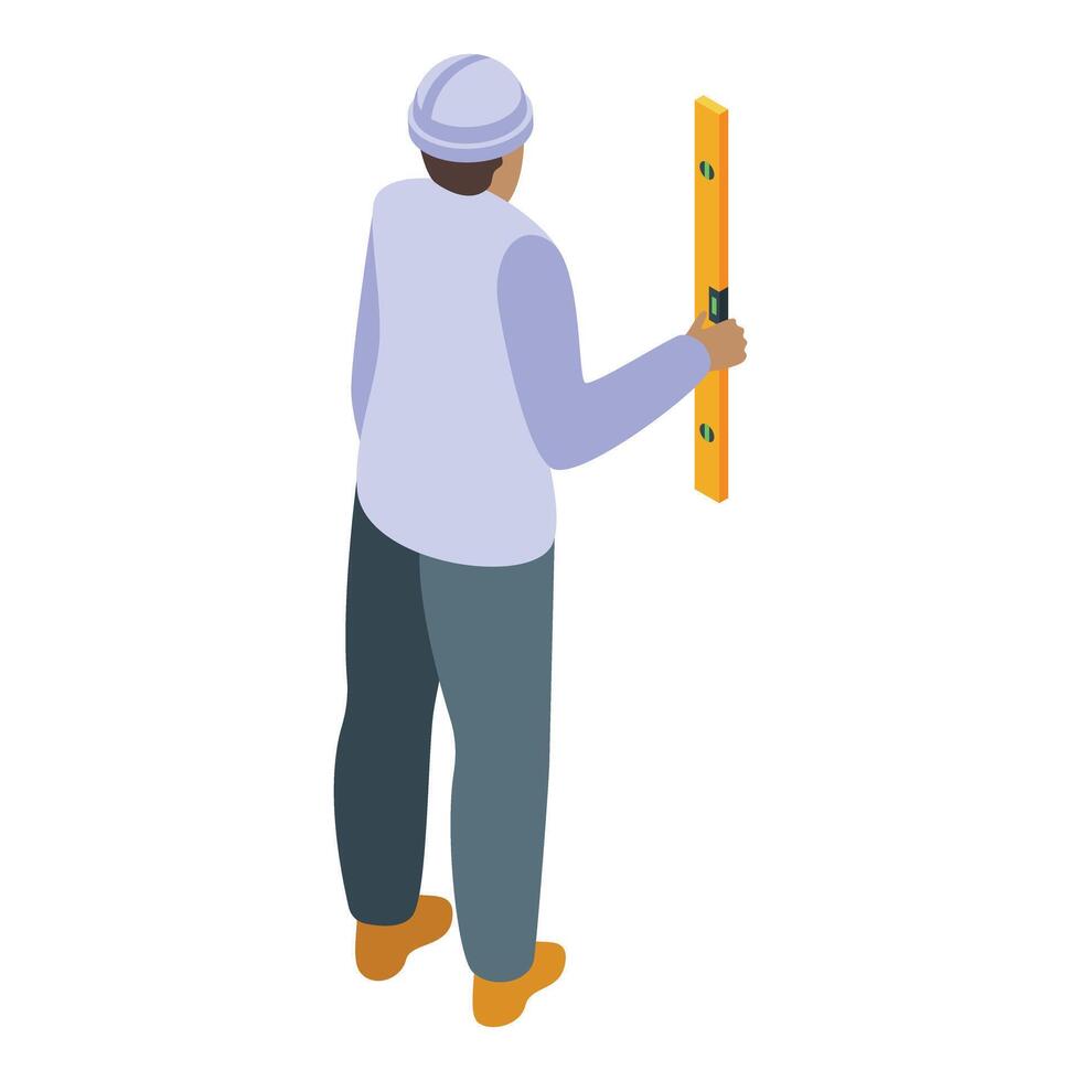 Construction worker using level tool during building inspection vector