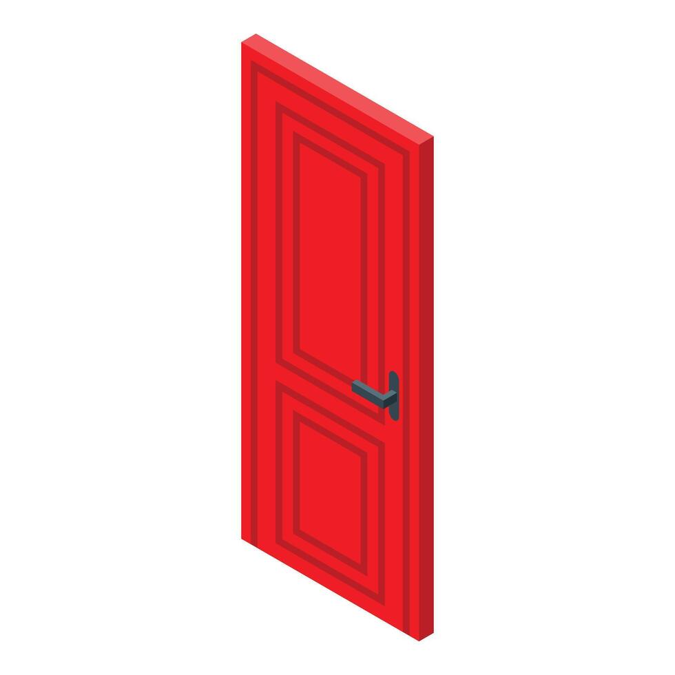 Red closed door represents security and privacy in isometric view vector