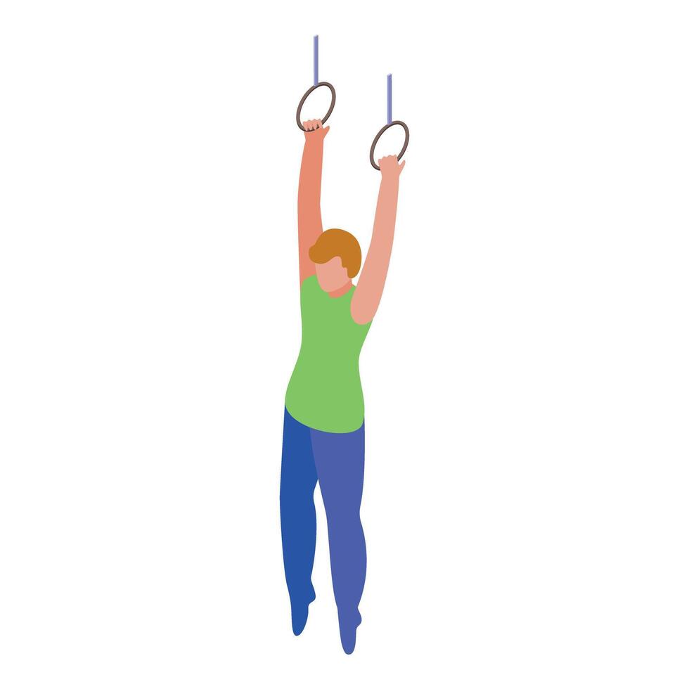 Gymnast performing exercise on gymnastic rings, isometric illustration vector