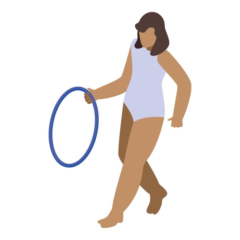 Rhythmic gymnast performing with hoop, isometric illustration vector