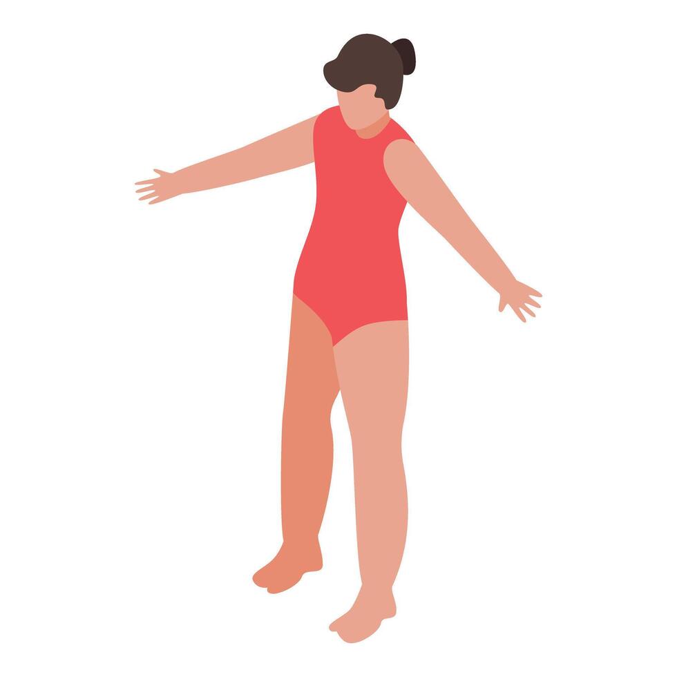 Gymnast performing floor exercise with extended arms and red leotard vector
