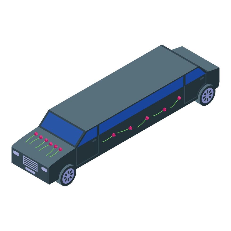 Black limousine decorated with roses for a wedding celebrating special occasions vector