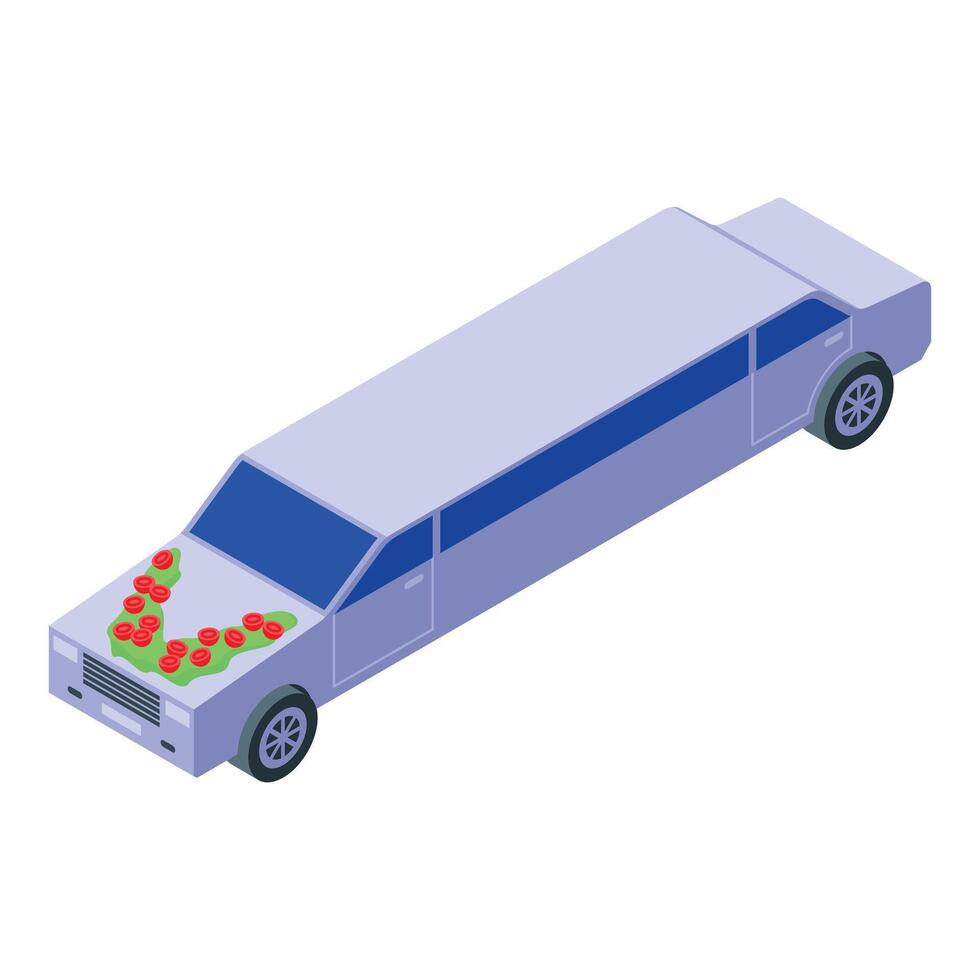 White limousine decorated with red roses for wedding day vector