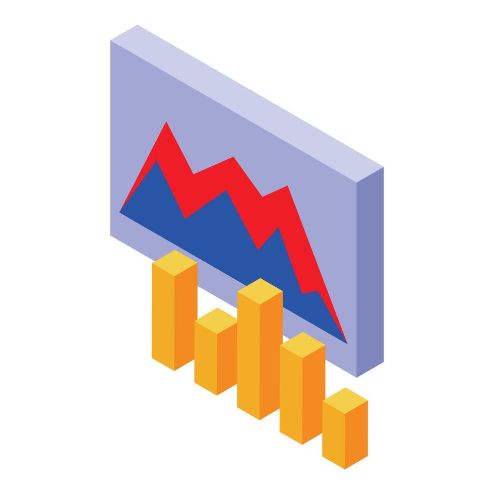 Decreasing bar graph and line graph showing negative trend vector