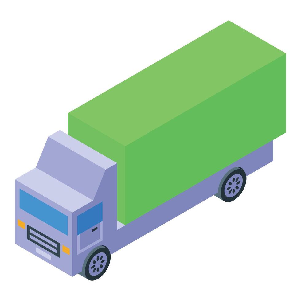 Delivery truck transporting goods, isometric projection vector