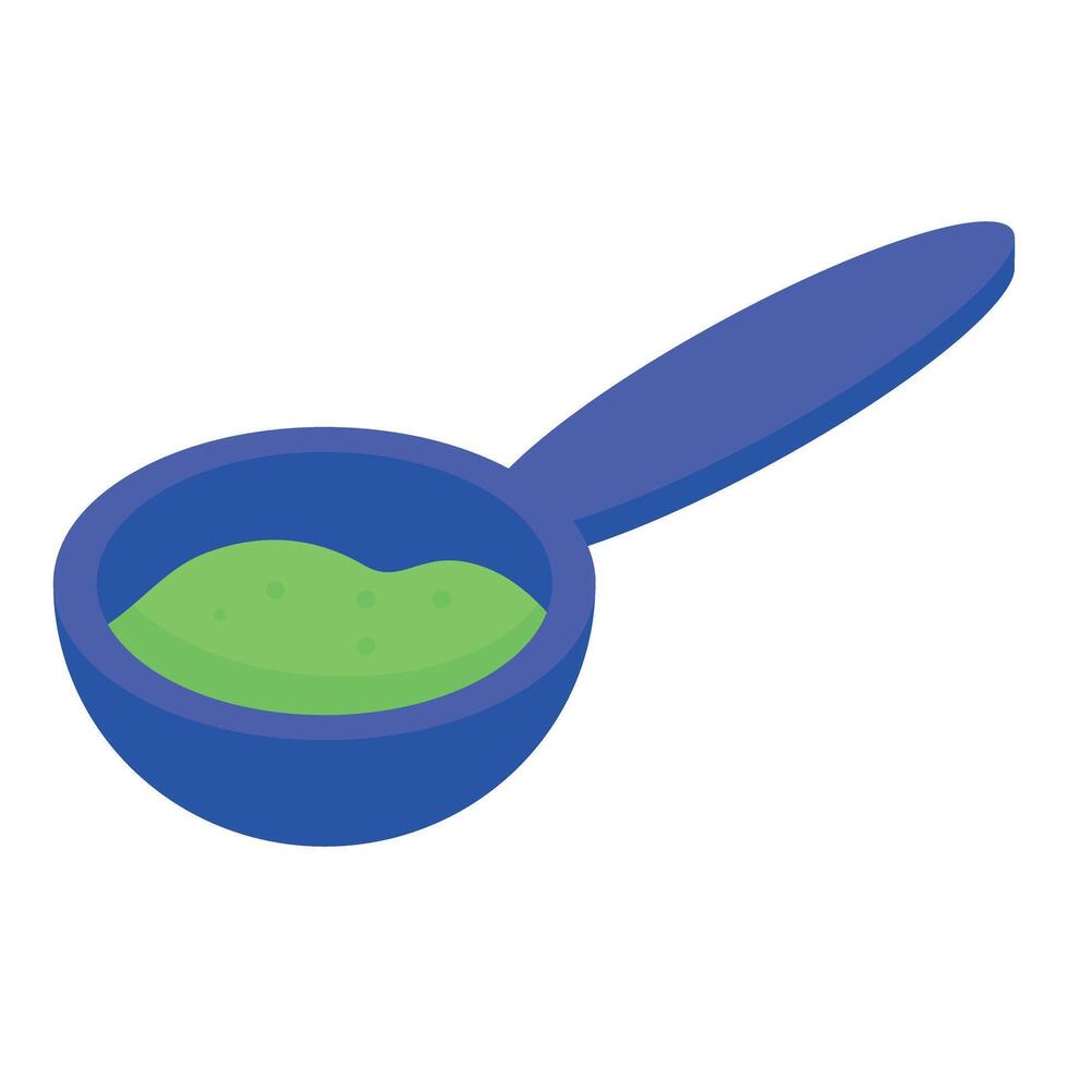 Blue measuring spoon holding green substance for cooking or baking vector