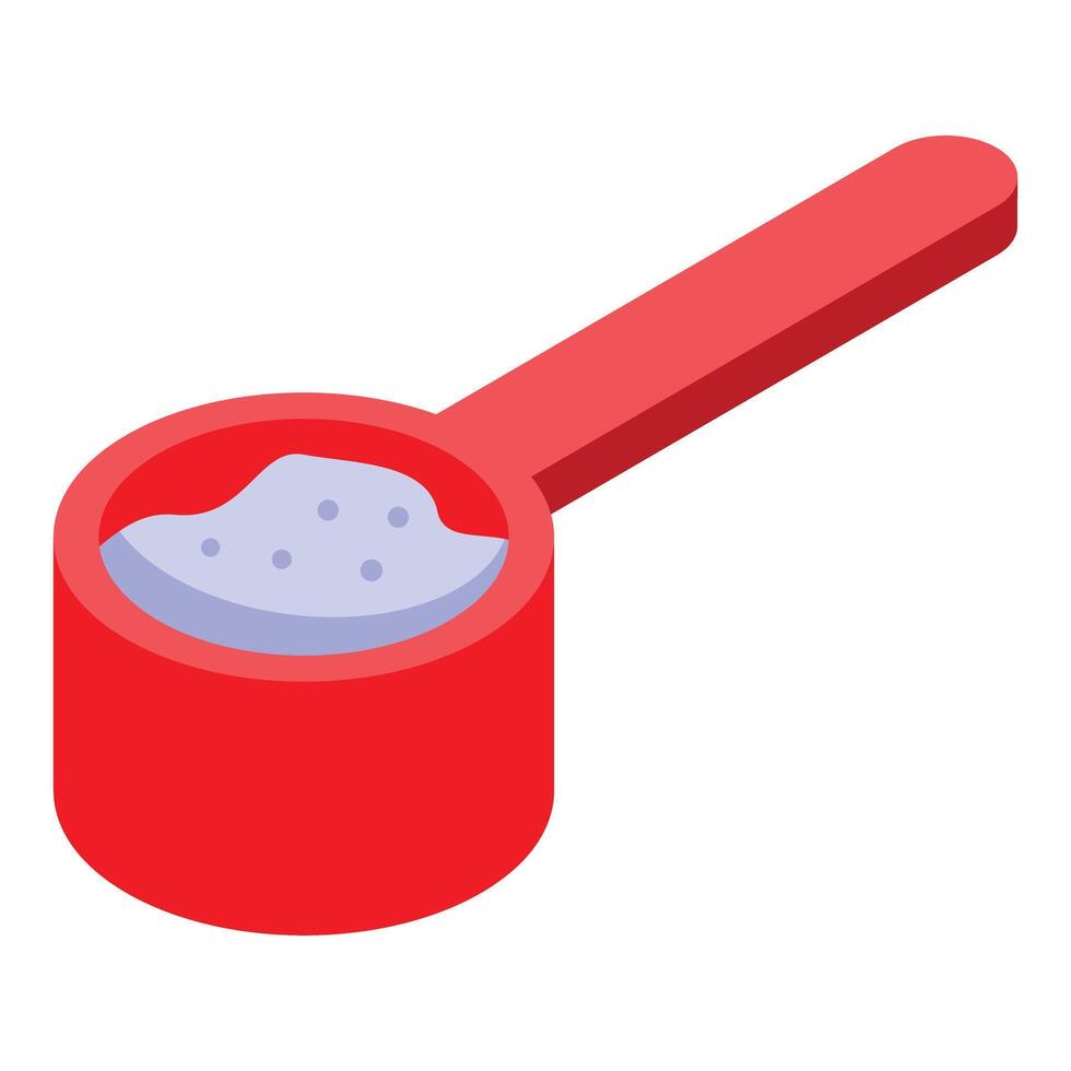 Red measuring spoon containing washing powder for laundry vector