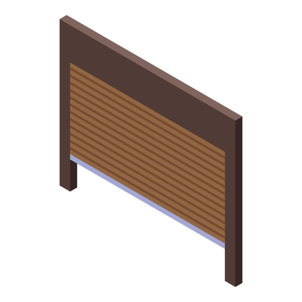 Brown automatic rolling shutter door protecting a modern building vector