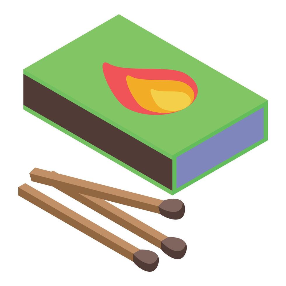 Matchbox with matches and flame icon, preparing for fire lighting vector