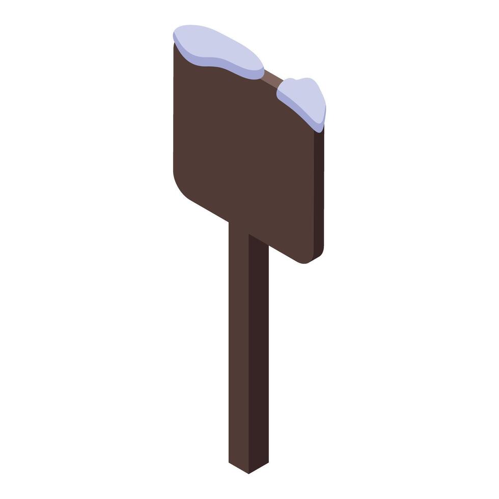 Snow covering isometric brown wooden signpost vector