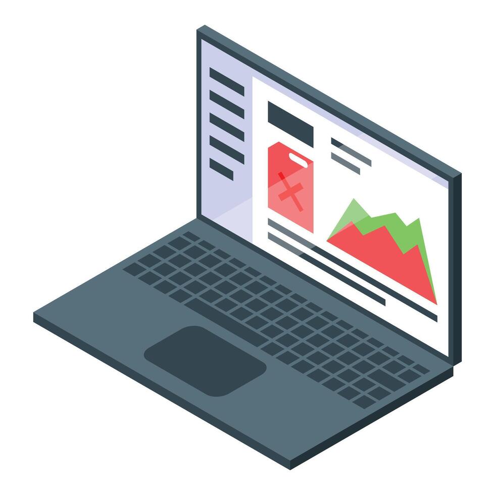 Laptop showing unsuccessful fuel purchase attempt with isometric view vector