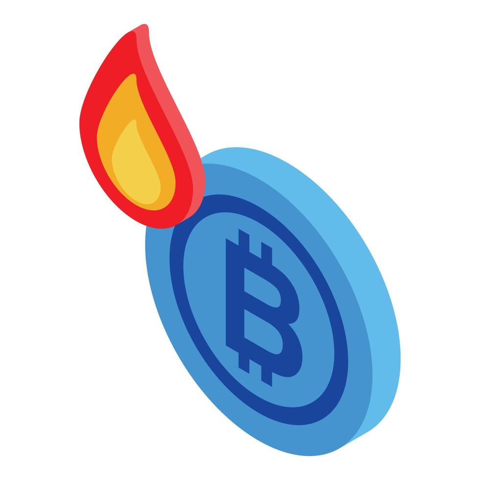 Burning bitcoin is falling in value, cryptocurrency crash concept vector