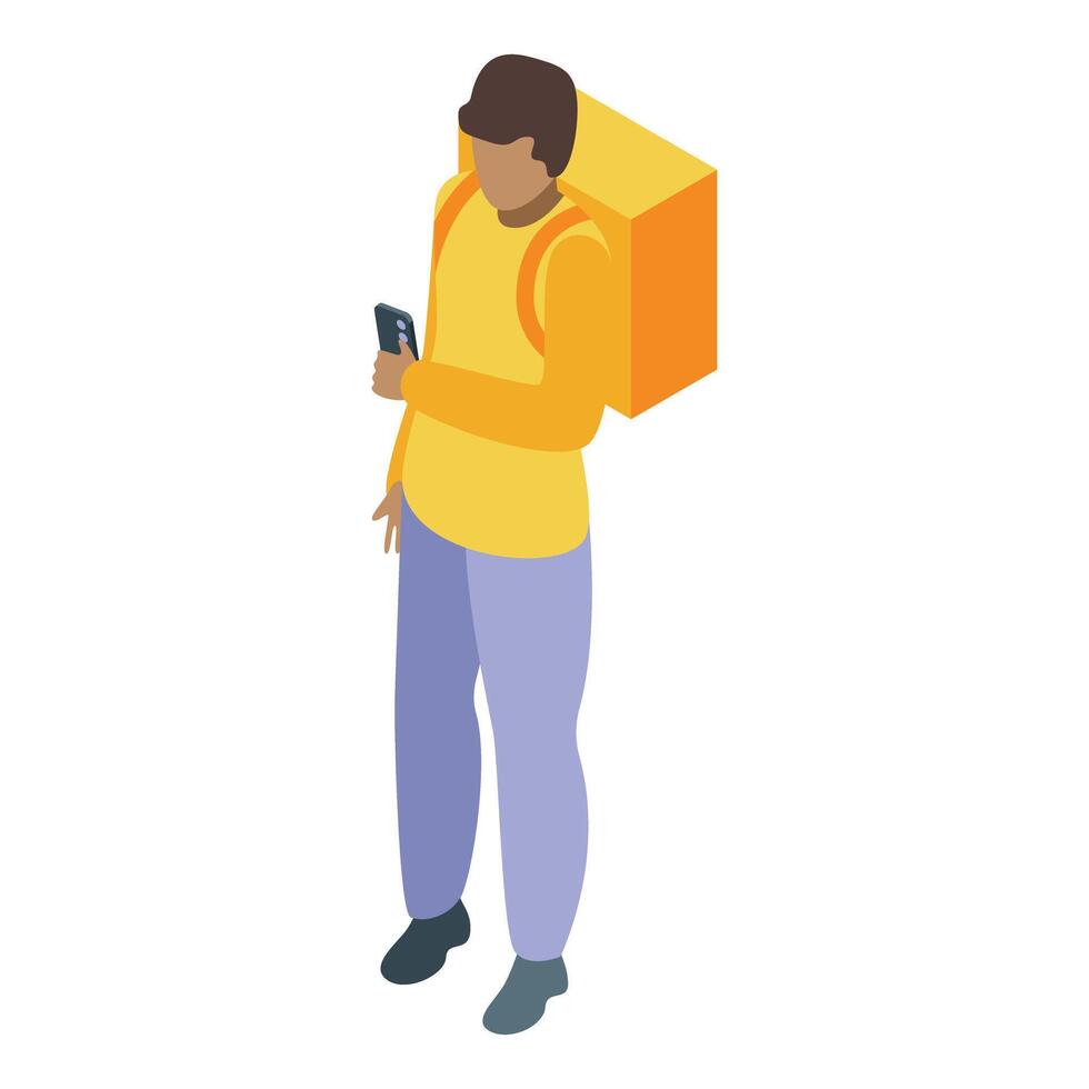 Courier using smartphone app for delivery tracking and navigation vector