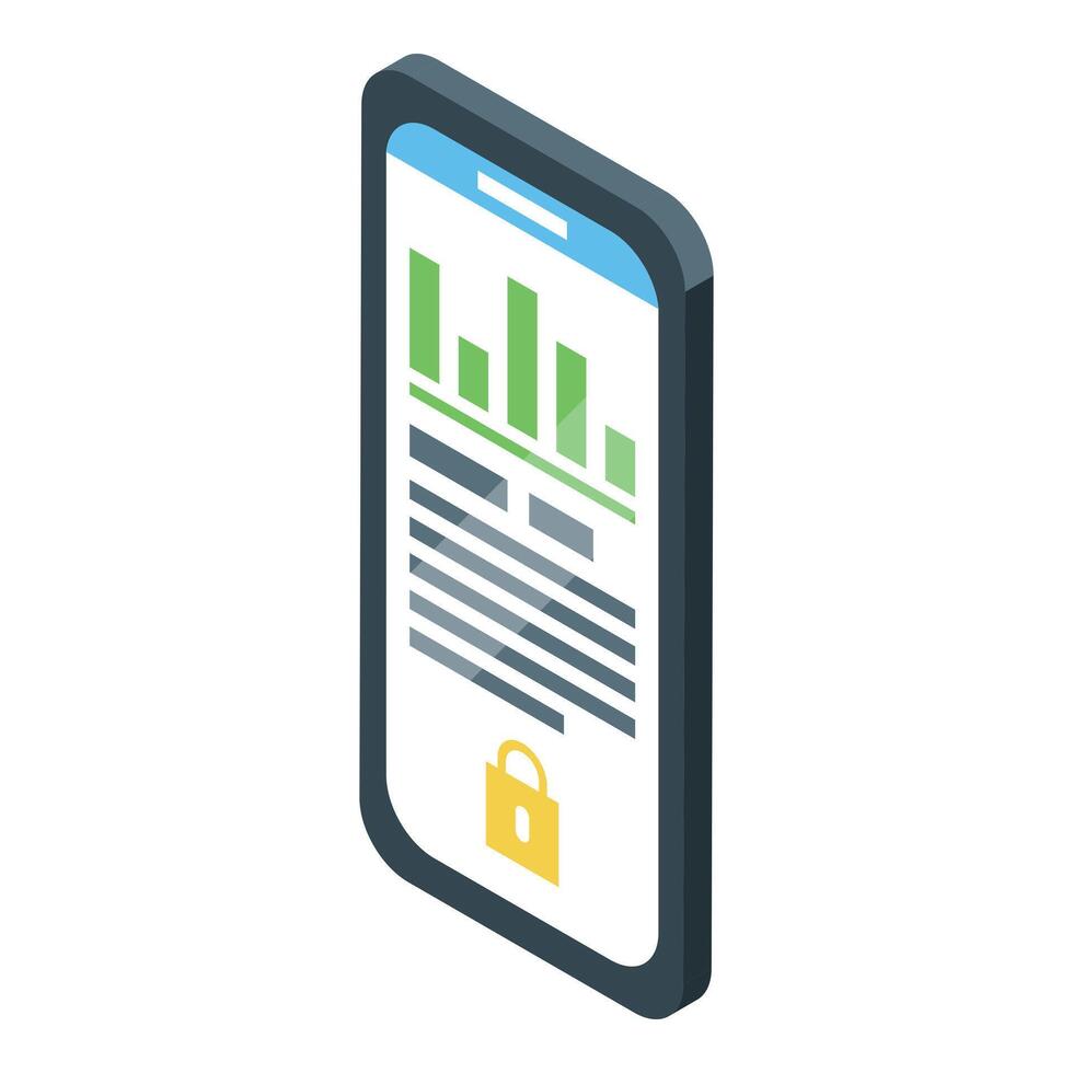 Secure mobile phone showing statistics and data with lock icon vector