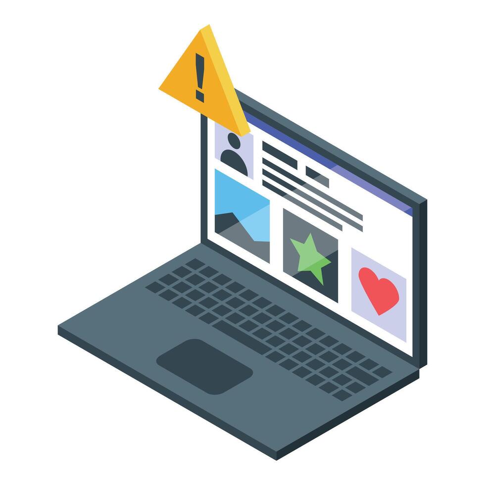 Social media account security alert warning notification on laptop computer screen vector