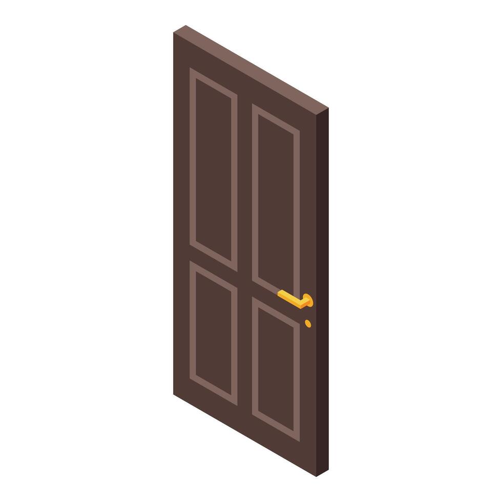 Brown closed door with golden handle isometric view vector