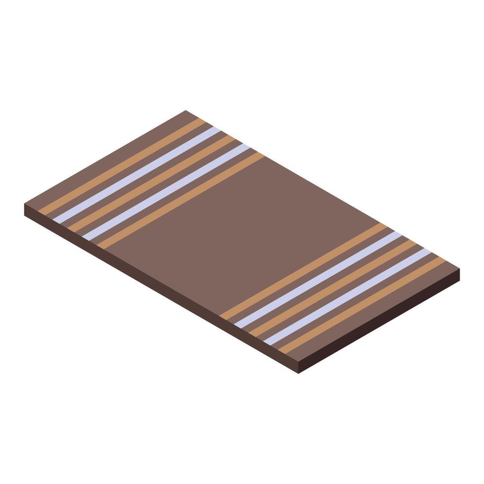 Sauna towel with brown stripes relaxing on wooden bench vector