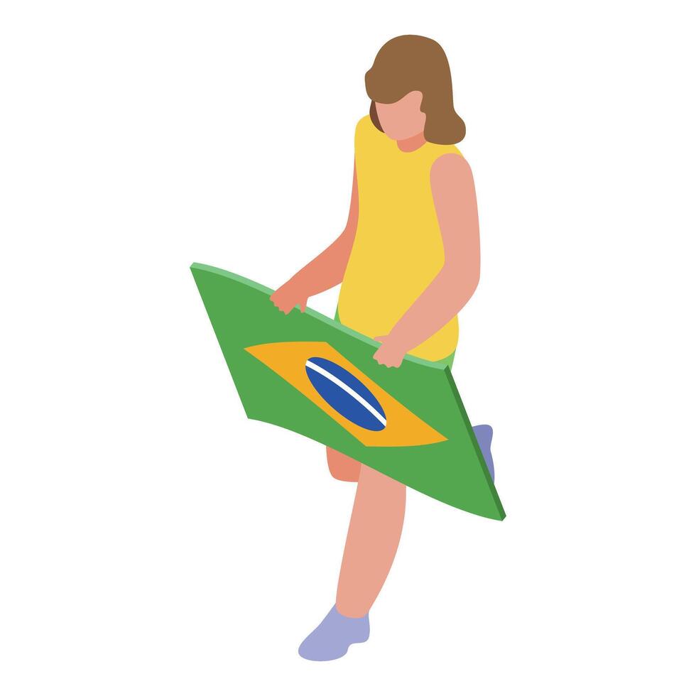 Young woman running and holding a brazilian flag during sport event vector