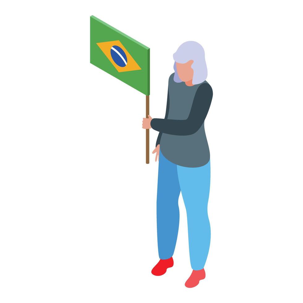 Woman holding brazilian flag, supporting national identity and patriotism vector