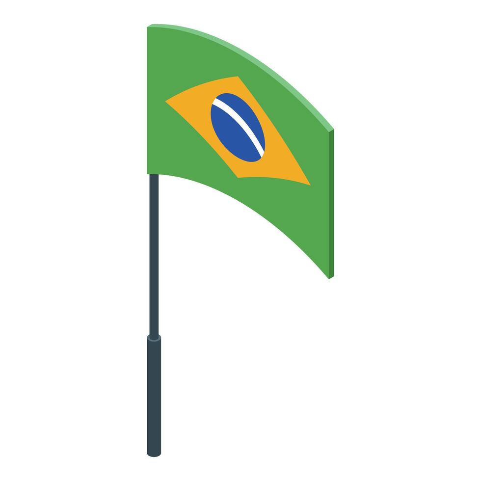 Brazilian flag waving on a pole, isometric view vector