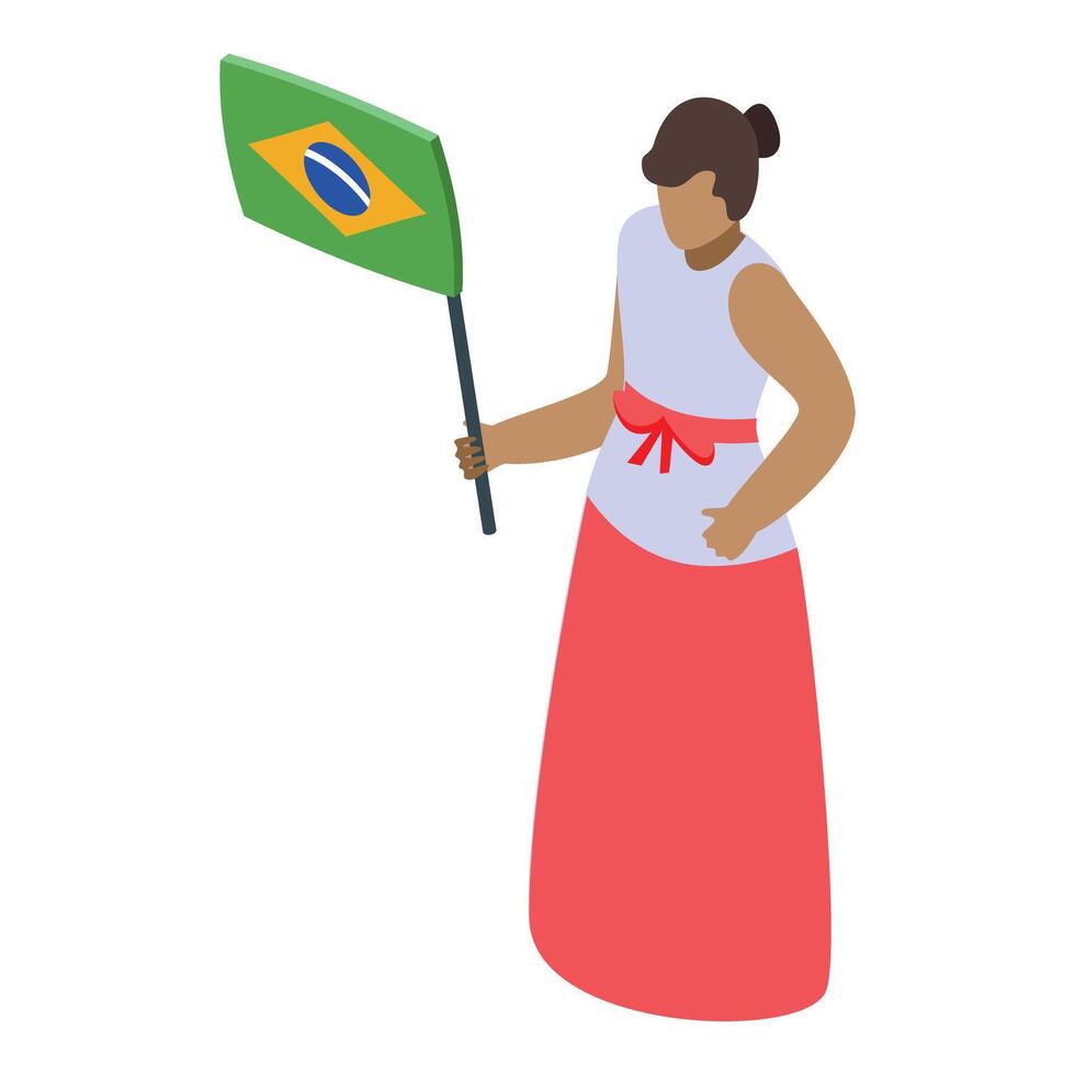 Brazilian woman holding national flag, celebrating brazil's independence day vector