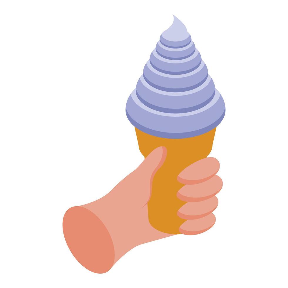 Hand holding blueberry soft serve ice cream cone, refreshing summer treat vector