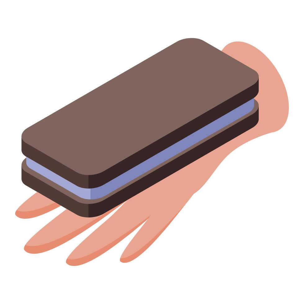 Hand holding chocolate ice cream sandwich with filling vector