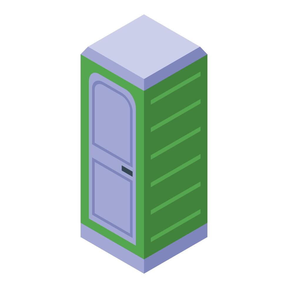 A green and purple portable toilet with a door vector