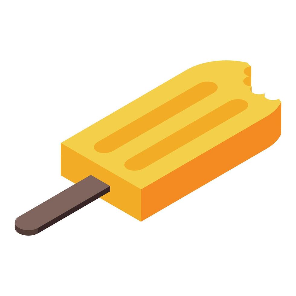 Delicious bitten orange popsicle with stick, isometric view vector