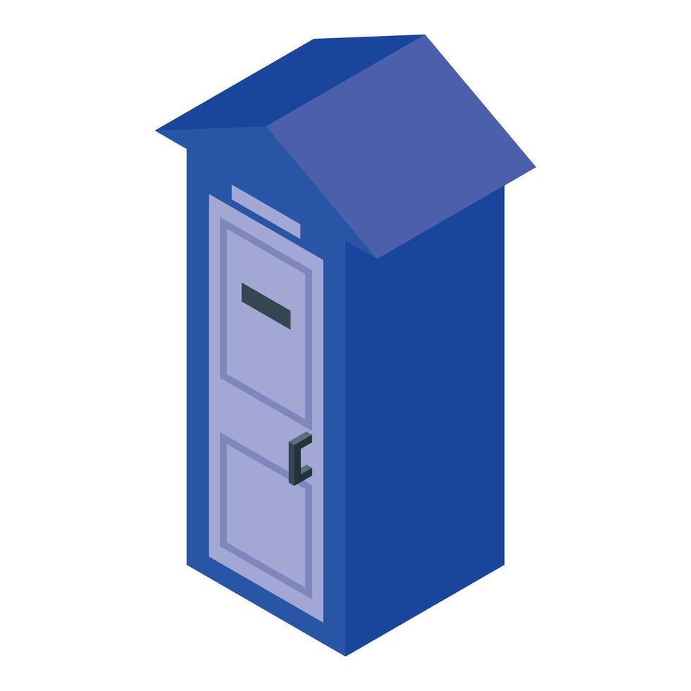 Blue portable toilet with closed door representing outdoor sanitation vector